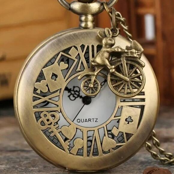 Alice in Wonderland Pocket Watch Steampunk Gold Christmas Birthday Halloween NEW